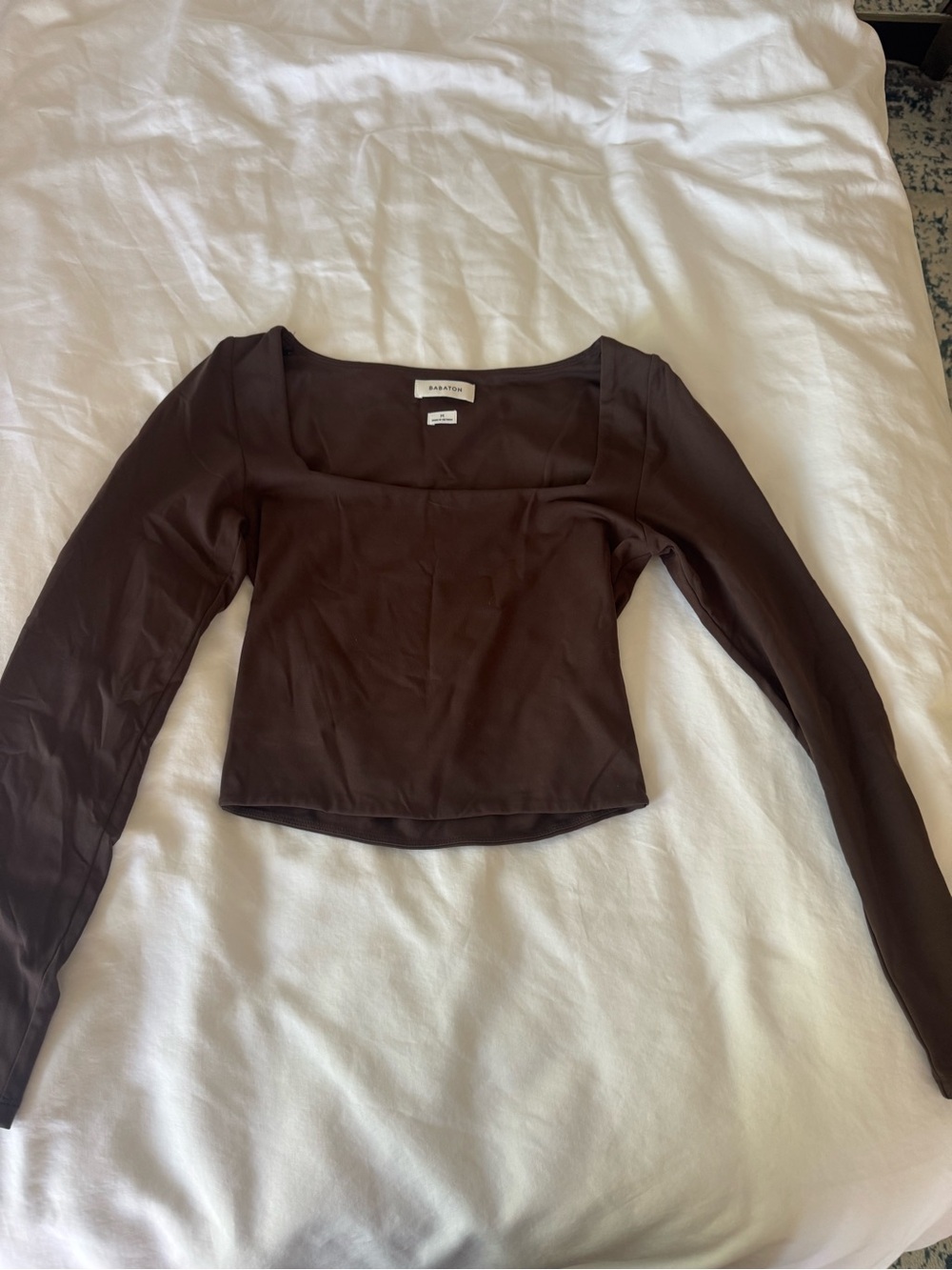 Babaton Brown Square Neck Long Sleeve Top